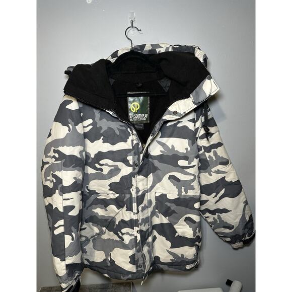 SP Southplay Military Camo Jacket Men’s Small Hooded Puffer Coat Winter Warm - Picture 1 of 12